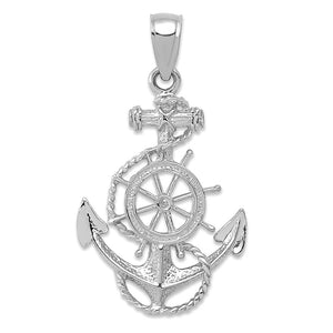 14K White Gold Anchor and Wheel Pendant