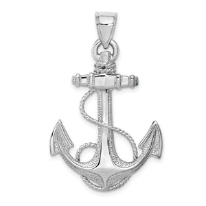 Off to Sea 14K White Gold Anchor with Rope Pendant