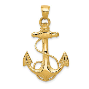 Off to Sea 14K Yellow Gold Anchor with Rope Pendant