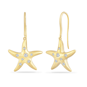 14K Sparkling Starfish Earrings With 14 Diamonds 0.26CT