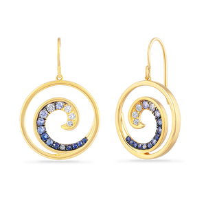 14K Diamond and Sapphire Wave Earrings