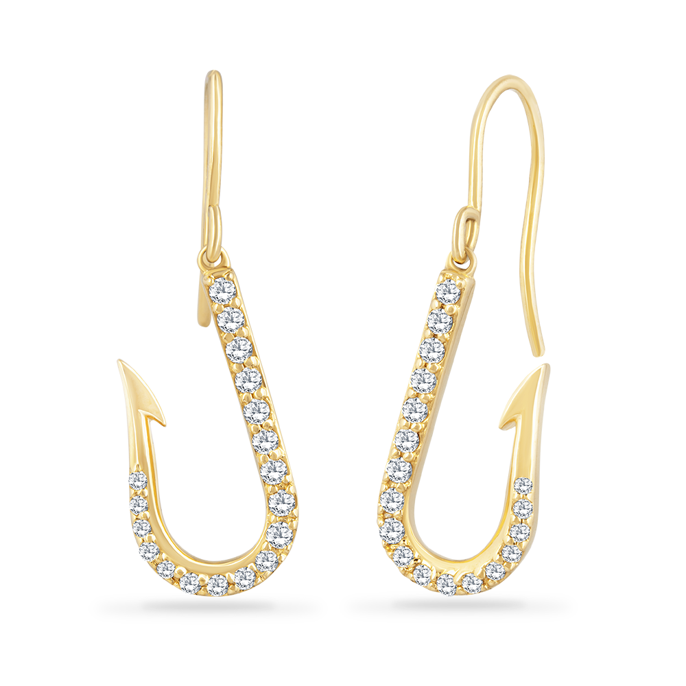 14K Fish Hook Earrings With 36 Diamonds 0.30CT