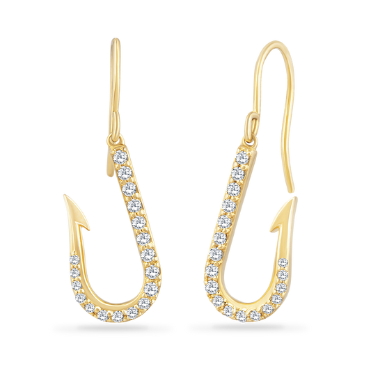 14K Fish Hook Earrings With 36 Diamonds 0.30CT