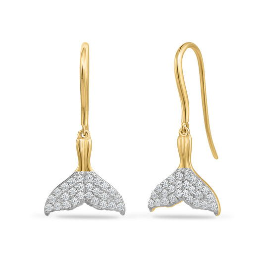 14K WHALE TAIL EARRINGS WITH 52 DIAMONDS 0.52CT