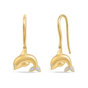 14K DOLPHIN EARRINGS WITH 10 DIAMONDS 0.04CT