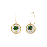 14K PALM TREE EARRINGS WITH DIAMONDS, GREEN GARNETS & MOTHER OF PEARLS