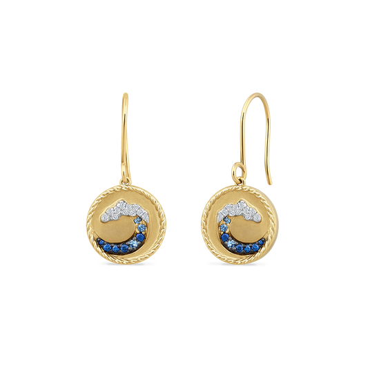 14K WAVE EARRINGS WITH DIAMONDS & BLUE SAPPHIRES