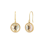 14K SEAHORSE EARRINGS WITH MOTHER OF PEARL & BROWN DIAMONDS