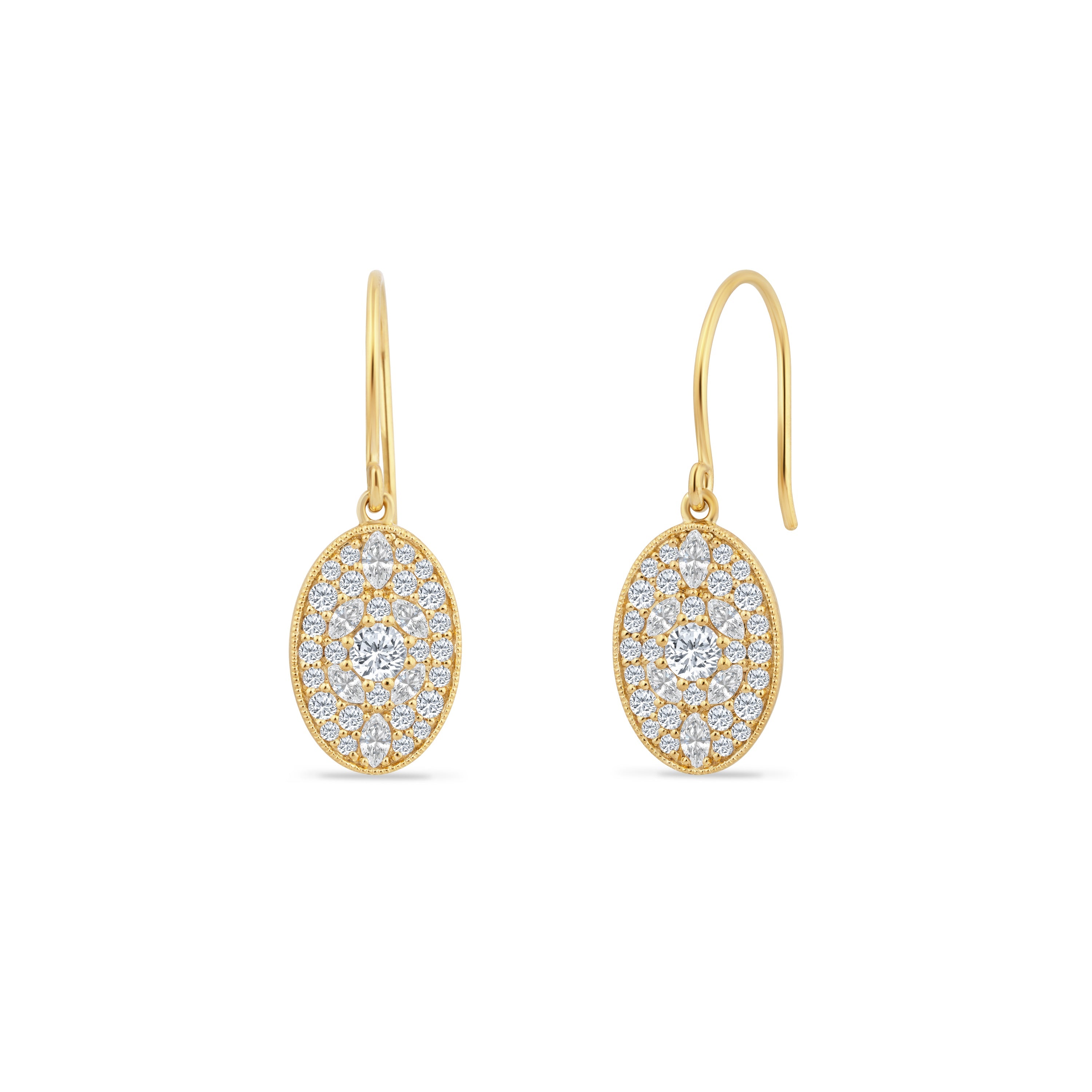 14K OVAL EARRINGS WITH MARQUISE DIAMONDS 0.58CT & ROUND DIAMONDS 0.94CT