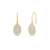 14K OVAL DESIGN EARRINGS WITH BAGUETTE DIAMONDS 0.38CT & ROUND DIAMONDS 0.71CT