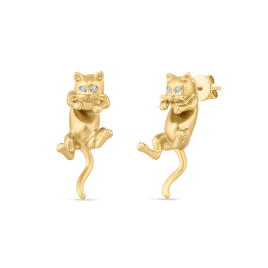 14K CAT EARRINGS WITH 4 DIAMONDS 0.028CT