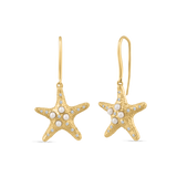 14K STARFISH EARRINGS WITH 16 DIAMONDS 0.072CT, 10 DIAMONDS 0.066CT AND 8 CULTURED PEARLS