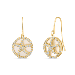 14K MOTHER OF PEARL STARFISH EARRINGS ON WIRE WITH 110 DIAMONDS 0.38CT