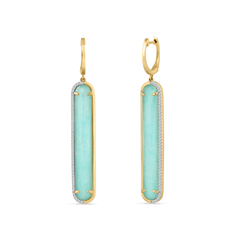 14K DOUBLET AMAZONITE AND CLEAR QUARTZ EARRINGS WITH 86 DIAMONDS 0.30CT