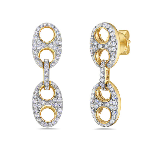 14K DOUBLE ANCHOR LINK EARRINGS SET WITH 126 DIAMONDS 0.59 CT