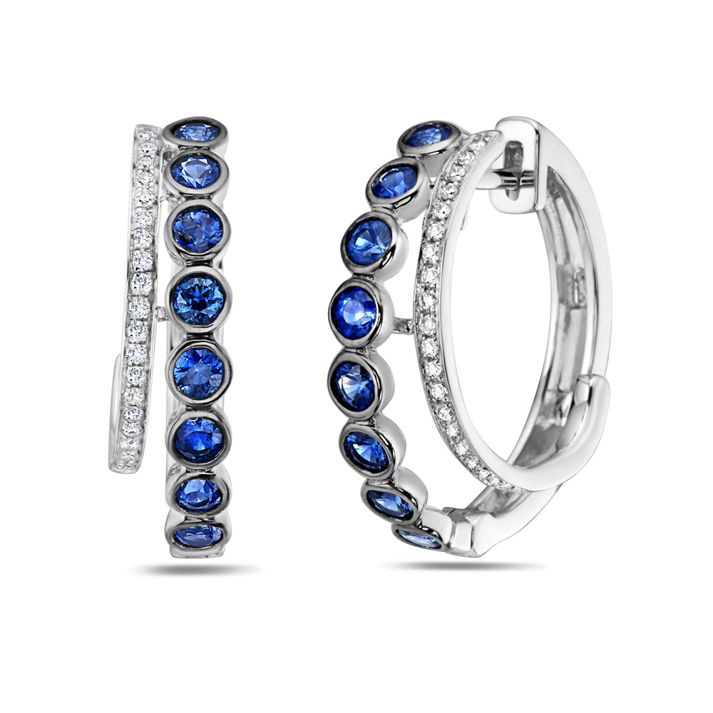 14K EARRINGS WITH 16 SAPPHIRES 1.66CT & 40 DIAMONDS 0.20CT