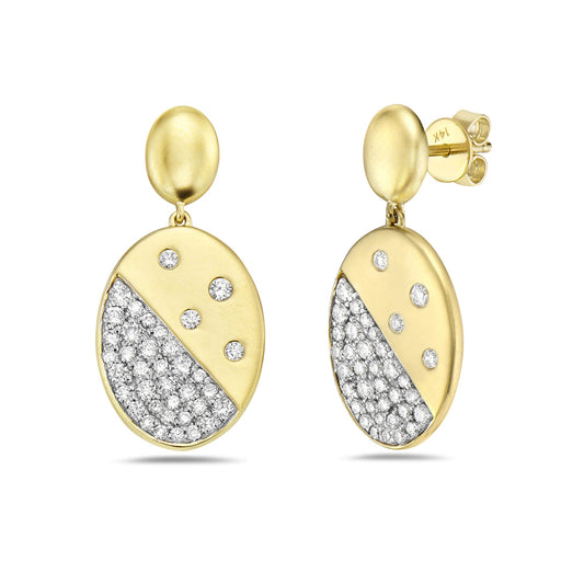 14K OVAL SHAPED EARRINGS WITH 74 DIAMONDS 0.83CT