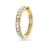 14K HOOP EARRINGS WITH CULTURED PEARLS AND DIAMONDS