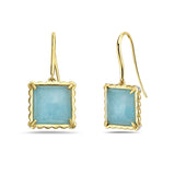 14K DOUBLET WIRE EARRINGS IN SQUARE SHAPED AMAZONITE AND CLEAR QUARTZ WITH 16 DIAMONDS 0.06CT