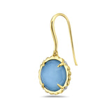 14K DOUBLET WIRE EARRINGS IN ROUND SHAPED RECON TURQUOISE AND CLEAR QUARTZ WITH 16 DIAMONDS 0.06CT