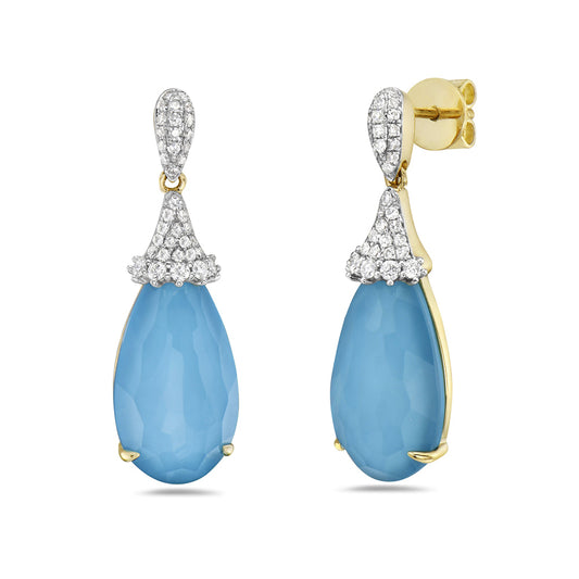 14K TEARDROP REC TURQUOISE & DIAMOND EARRINGS