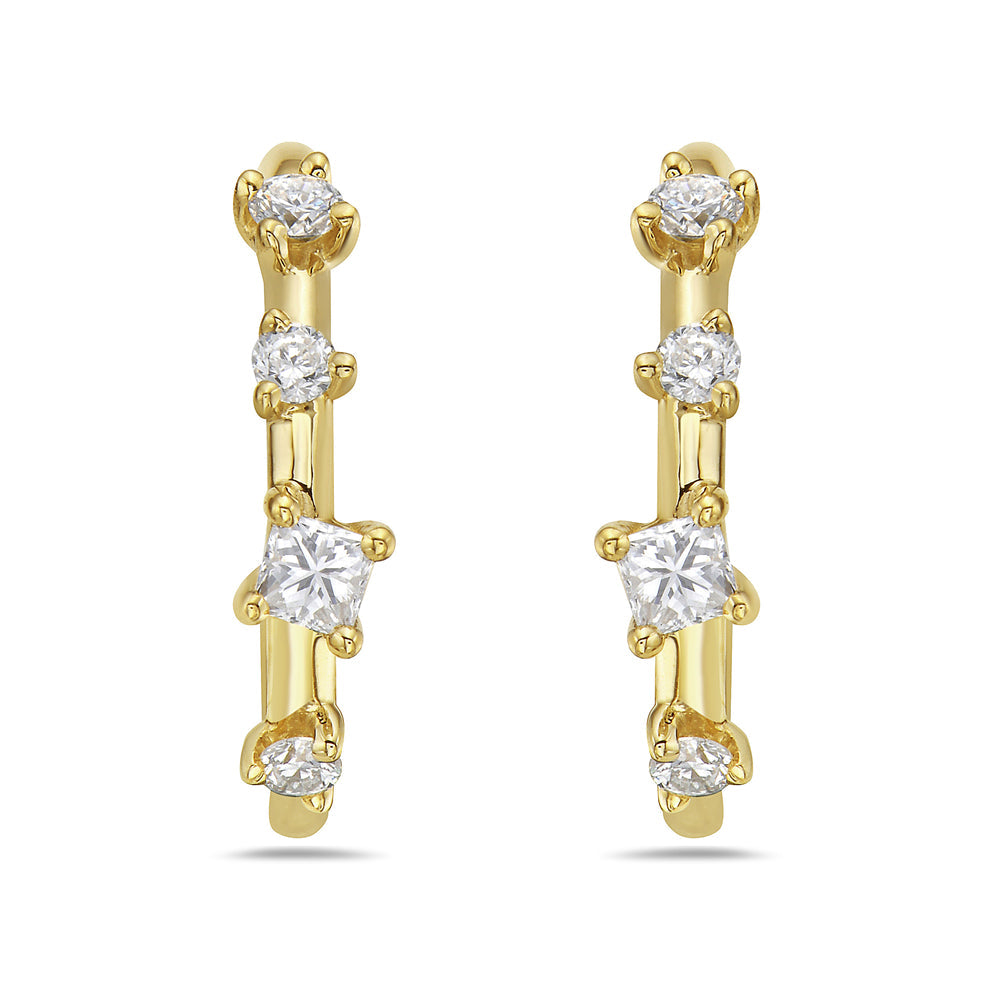 14K EARRING WITH 2 SQUARE DIAMONDS 0.110CT AND 6 ROUND DIAMONDS 0.12CT
