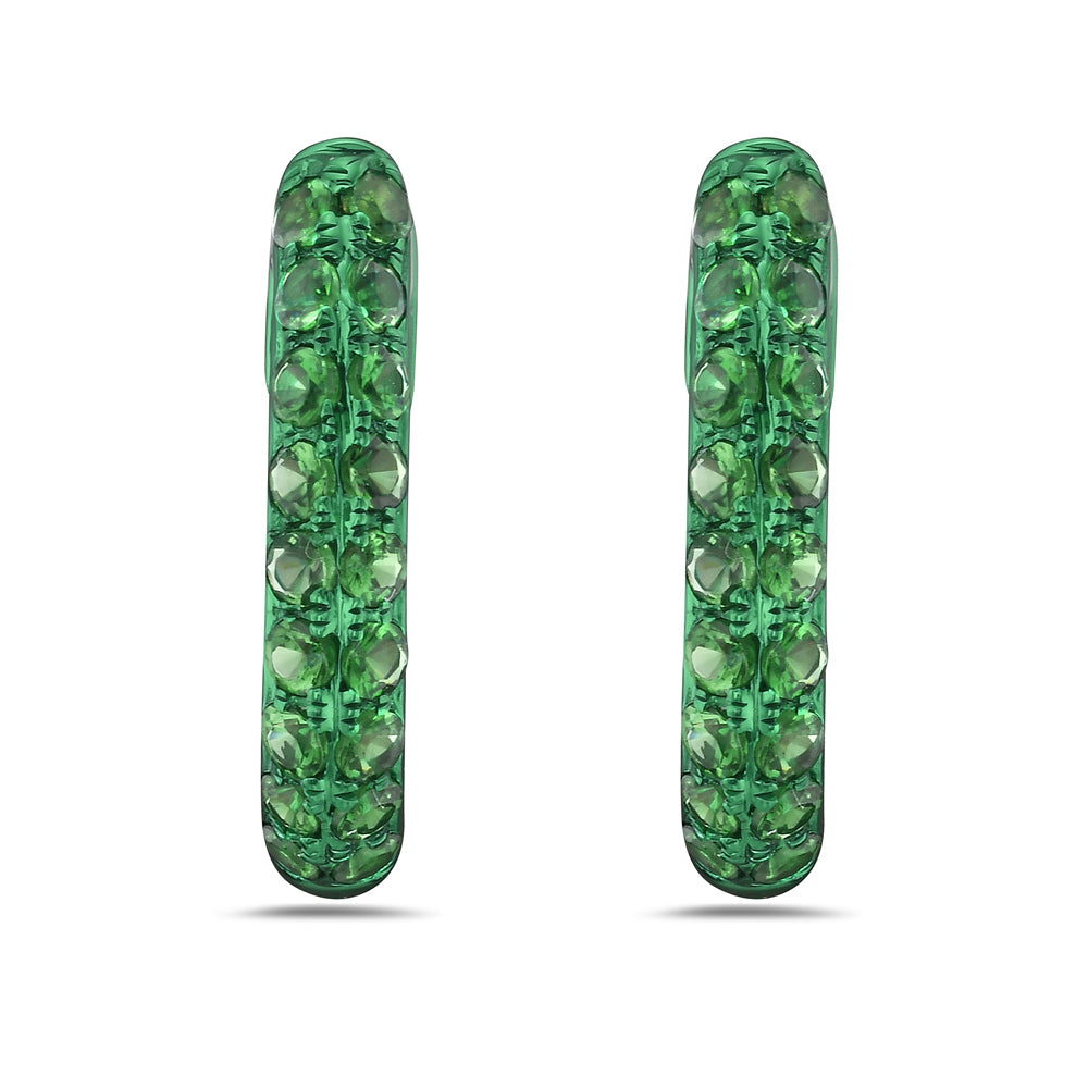 14K HOOP EARRINGS WITH 36 ROUND GREEN GARNET 0.84CT IN GREEN ELECTRO PLATING, 17X13MM