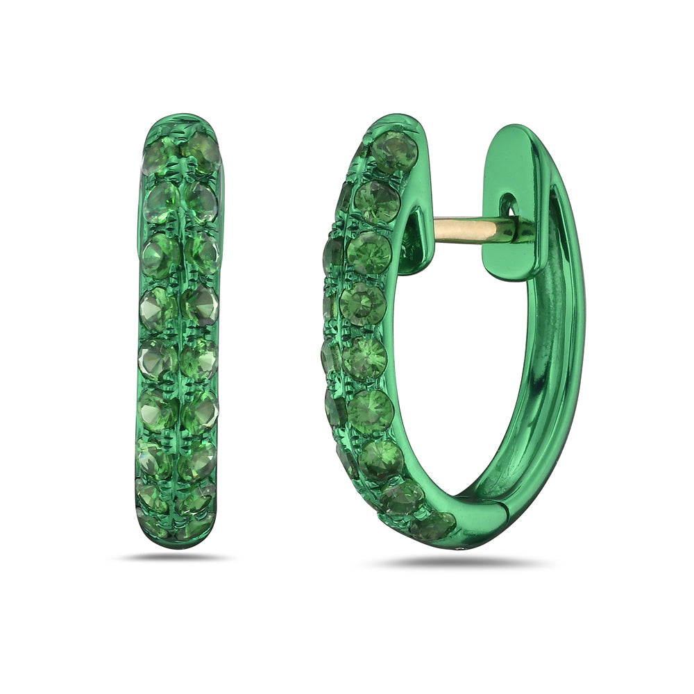 14K HOOP EARRINGS WITH 36 ROUND GREEN GARNET 0.84CT IN GREEN ELECTRO PLATING, 17X13MM