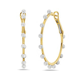 14K ROUND HOOP EARRINGS WITH 26 PEARLS, 33MM.