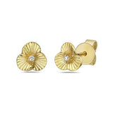 14K FLOWER STUD EARRINGS WITH 2 DIAMONDS 0.02CT