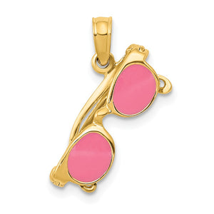 14K 3-D PINK ENAMELED MOVEABLE SUNGLASSES PENDANT