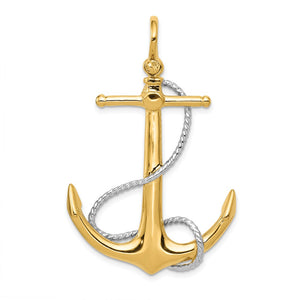 Two-Tone 14K 3D Anchor with Entwined Rope Accent Pendant