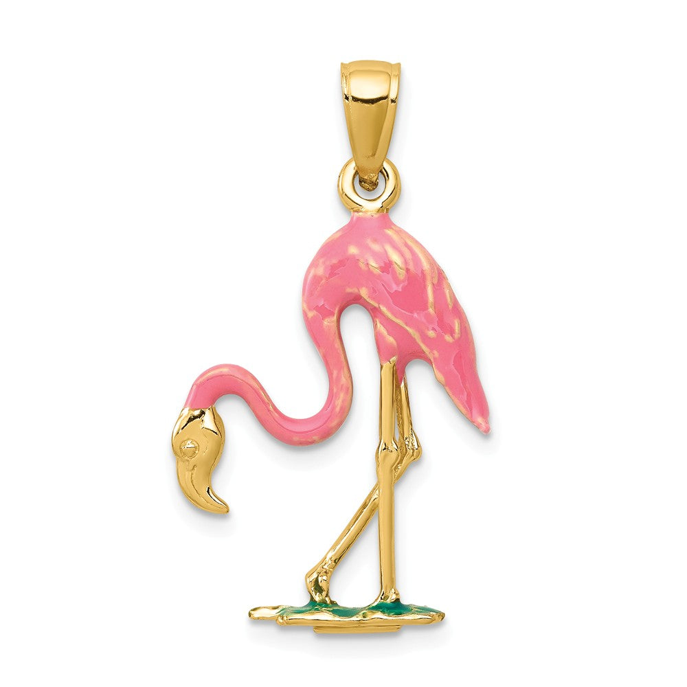14K Enameled 3-D Pink Flamingo Pendant