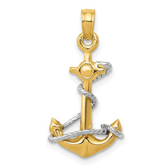 TWO-TONE 14K ANCHOR AND ENTWINED ROPE PENDANT