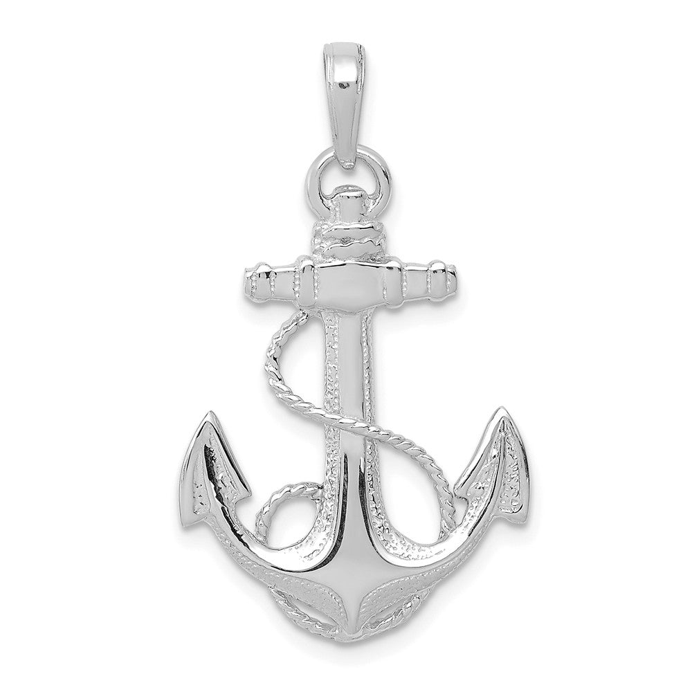 14K WHITE GOLD INTRICATE ANCHOR AND ENTWINED ROPE PENDANT