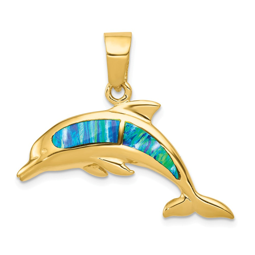 14k Lab Created Opal Dolphin Pendant