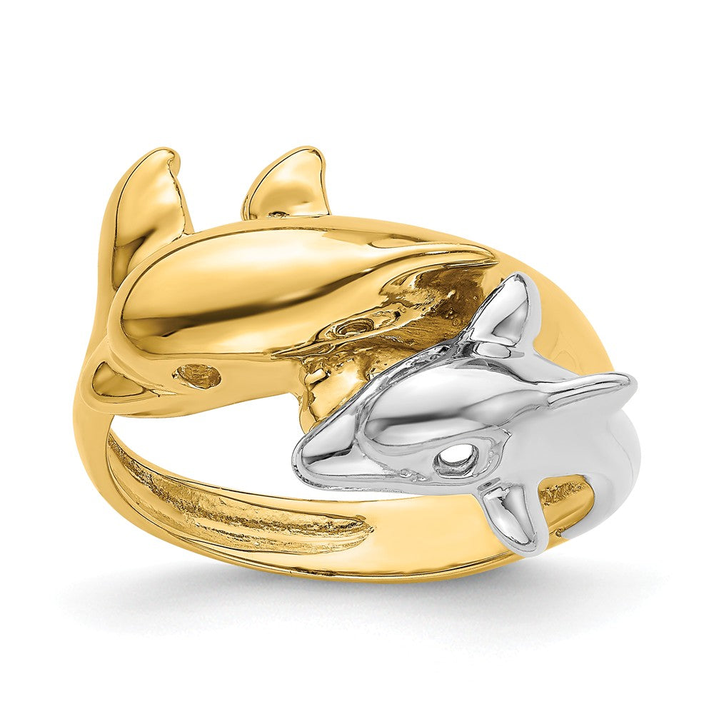 14k Two-Tone Double Dolphin Ring