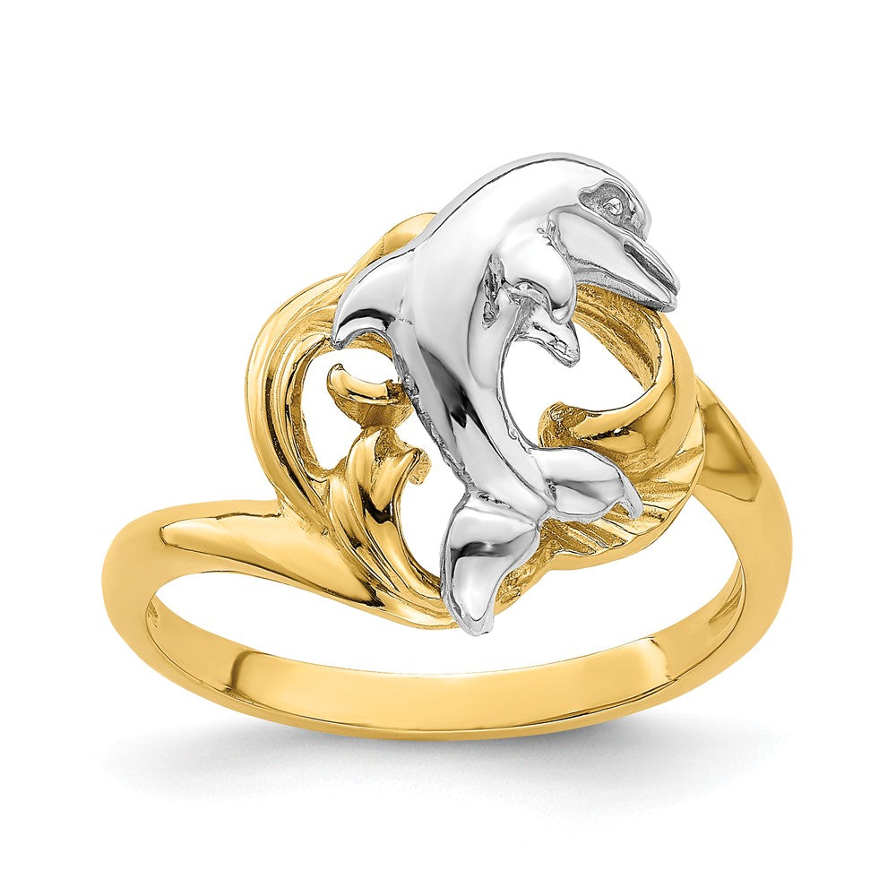 14K Whimsical Dolphin Wave Ring