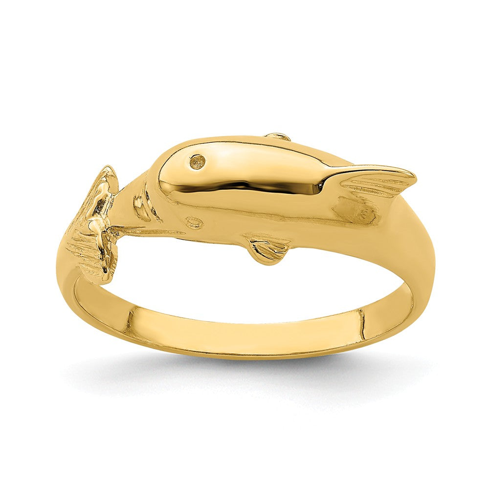 14K Dolphin Ring With Nose At Center Of Tail Ring