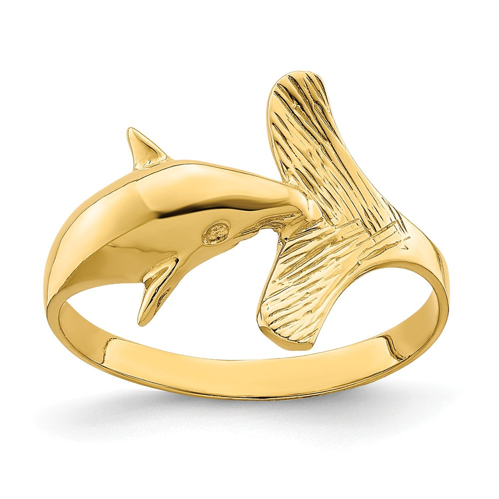 14K Playful Fan-Tailed Dolphin Ring
