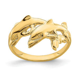 14K Dramatic Double Dolphins Ring
