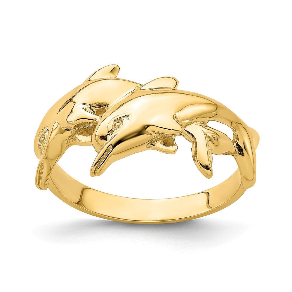 14K Exquisite Double Dolphin Ring