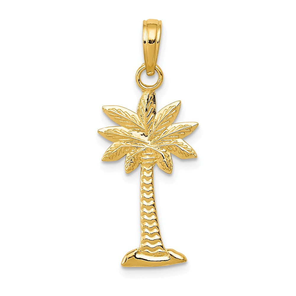 14K Gold Polished And Textured 2-D Palmetto Palm Tree Pendant