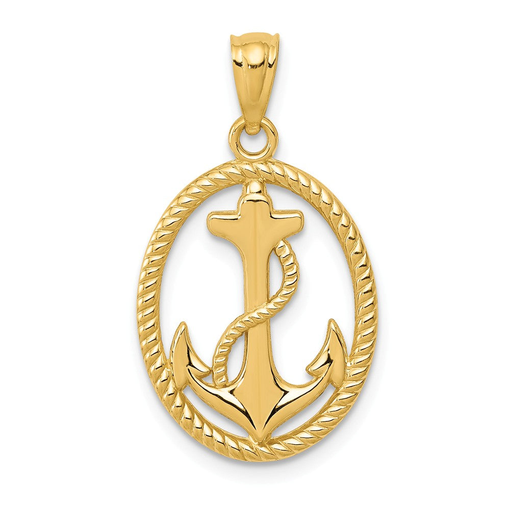 14K OVAL ROPE AND ANCHOR PENDANT