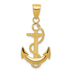 14K Yellow Gold Anchor with Textured Rope