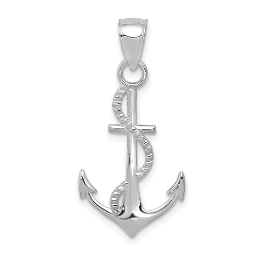 14K WHITE GOLD ANCHOR AND ROPE PENDANT