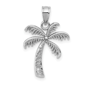 Pendentif palmier poli en or blanc 14 carats