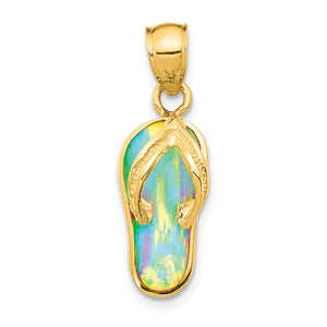 14k Polished w/Created White Opal Flip Flop Pendant