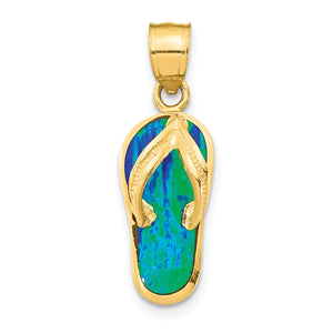 14k Polished w/Created Blue/Green Opal Flip Flop Pendant