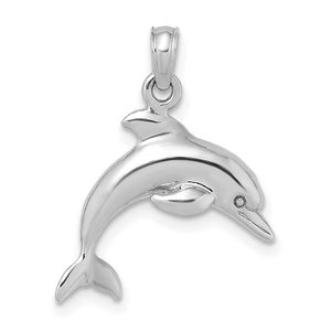 14K White Gold 3-D Dolphin Jumping Charm Pendant